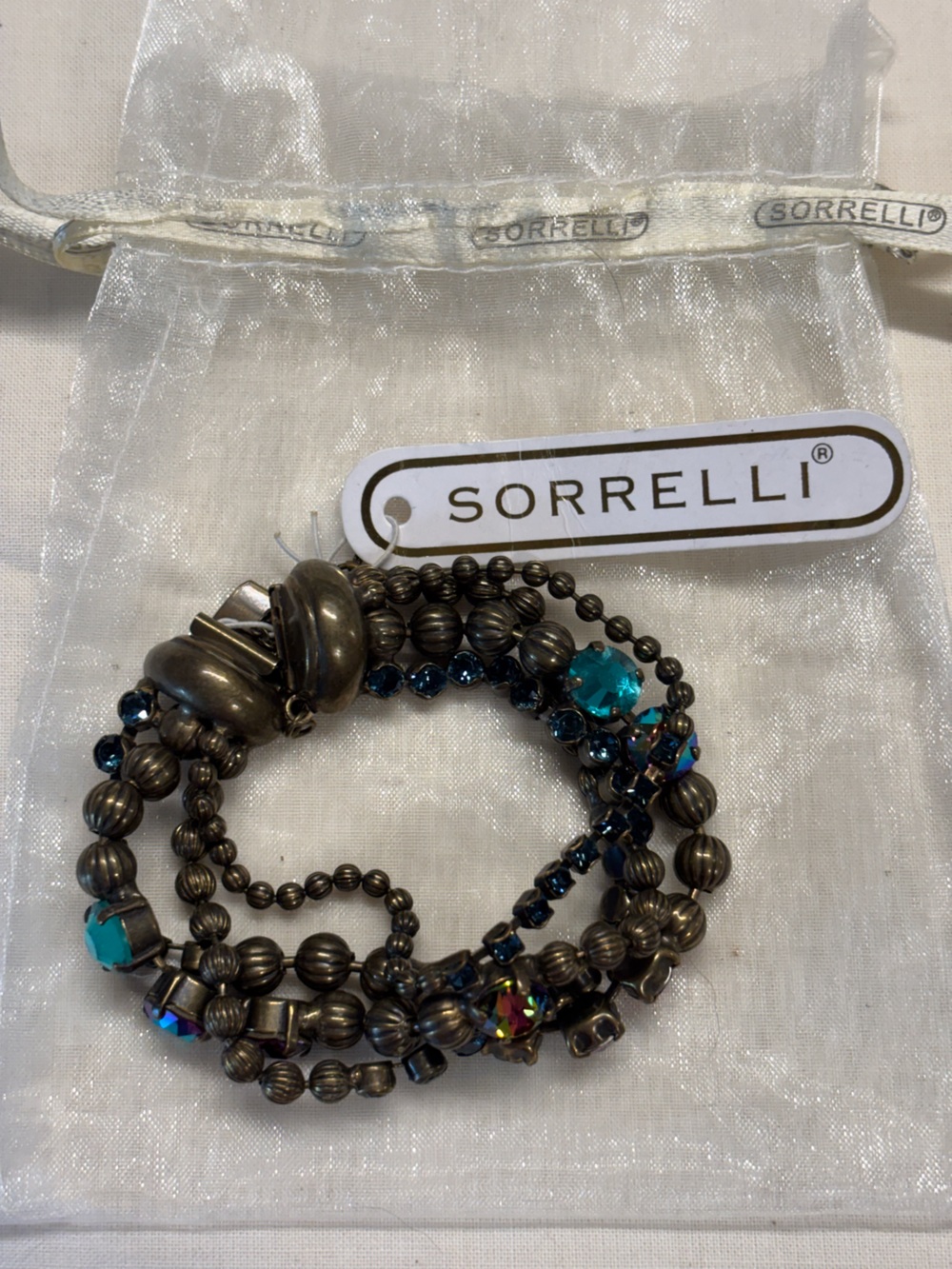 Sorrelli Multicolor Crystal Wrap Bracelet with Antique Gold Beads - Picture 3 of 4